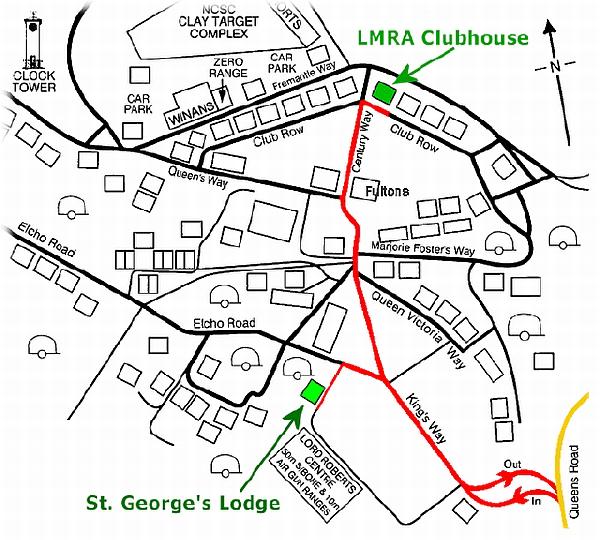 Map of the facilities at Bisley associated with the Stock Exchange Rifle Club.